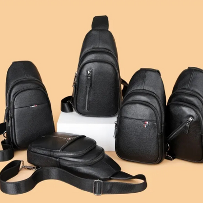 Brusttasche aus Leder für Herren ⎜ Crossbody-Design mit großer Kapazität und mehreren Reißverschlussfächern