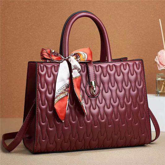 Schultertasche für Damen ⎜ Elegante Lederhandtasche mit Seidenschal und stilvollem Design