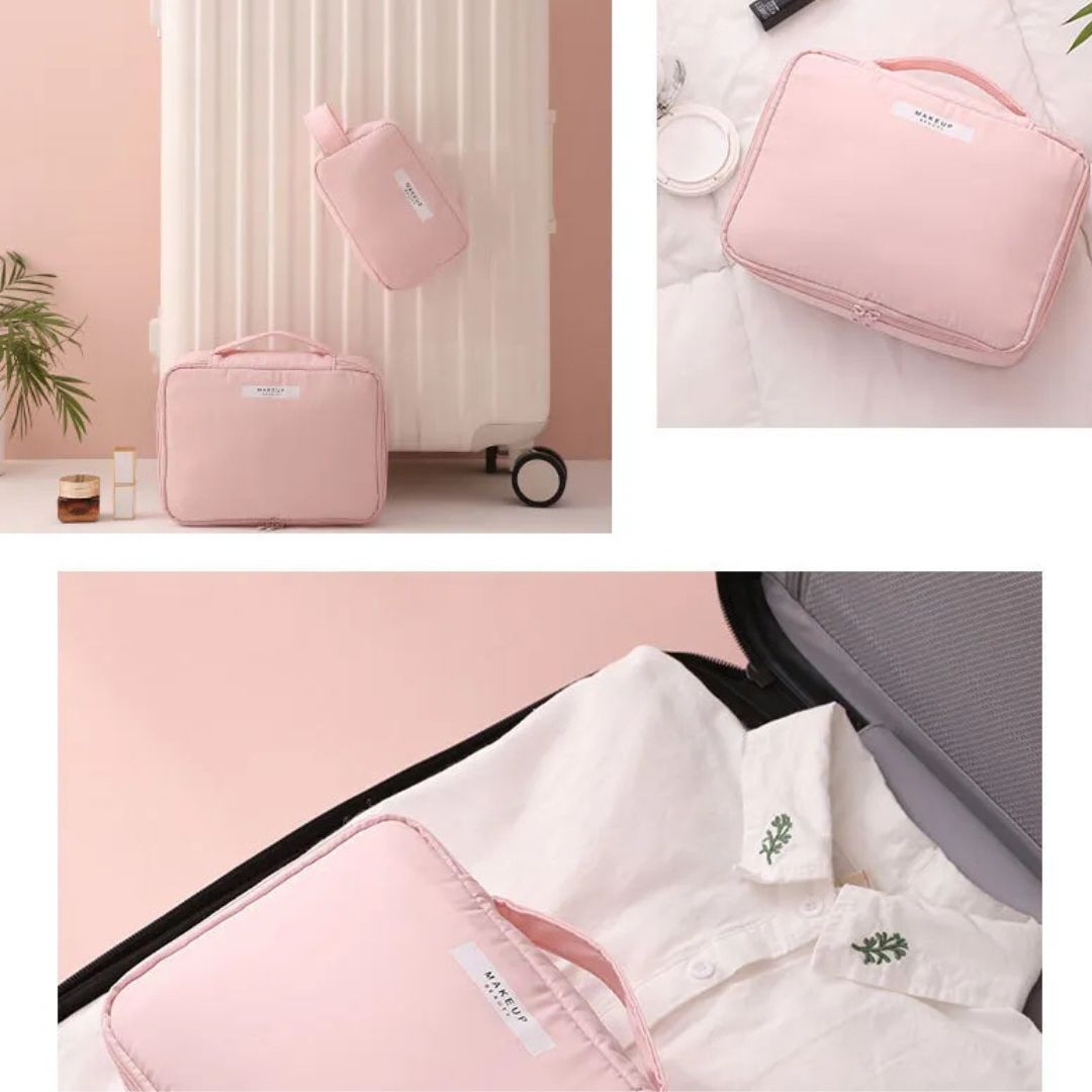 Kosmetiktasche für Damen ⎜ Reise-Organizer mit Fächern für Make-up und integrierter Pinselaufbewahrung