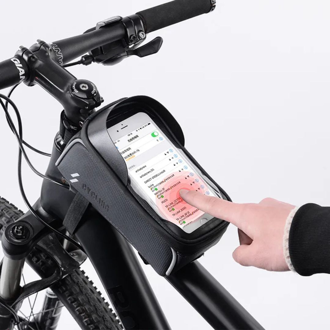 Fahrrad Handyhalterung Tasche ⎜ Wasserdichte Oberrohrtasche mit Touchscreen-Fach und Kopfhöreröffnung