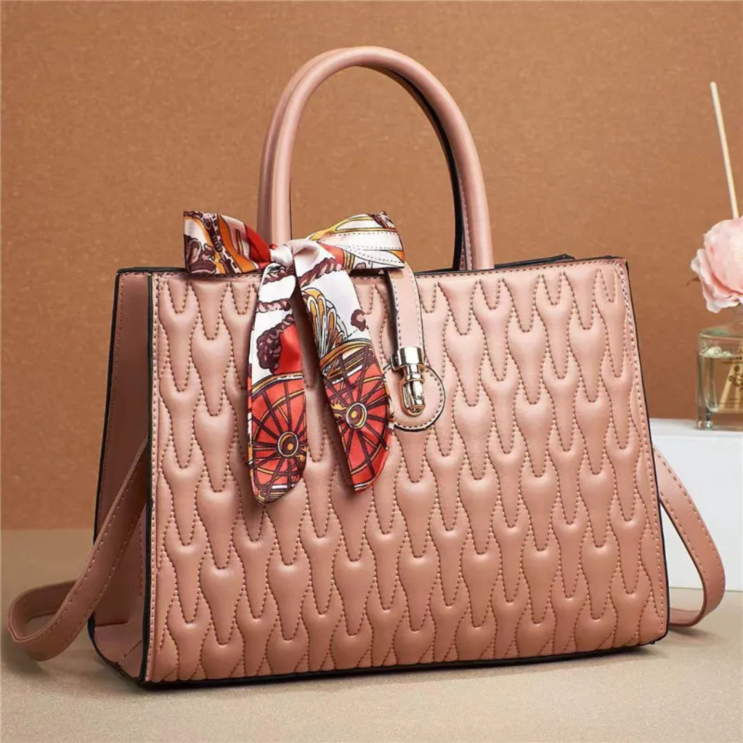 Schultertasche für Damen ⎜ Elegante Lederhandtasche mit Seidenschal und stilvollem Design