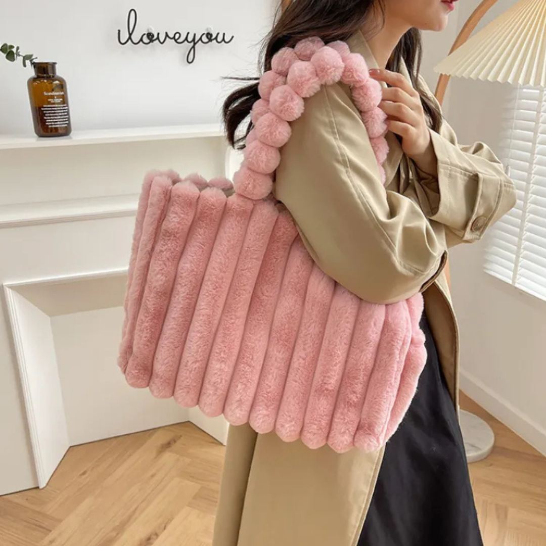 Plüsch Tasche für Damen ⎜ Große Umhängetasche mit weichem Material und stilvollem Design