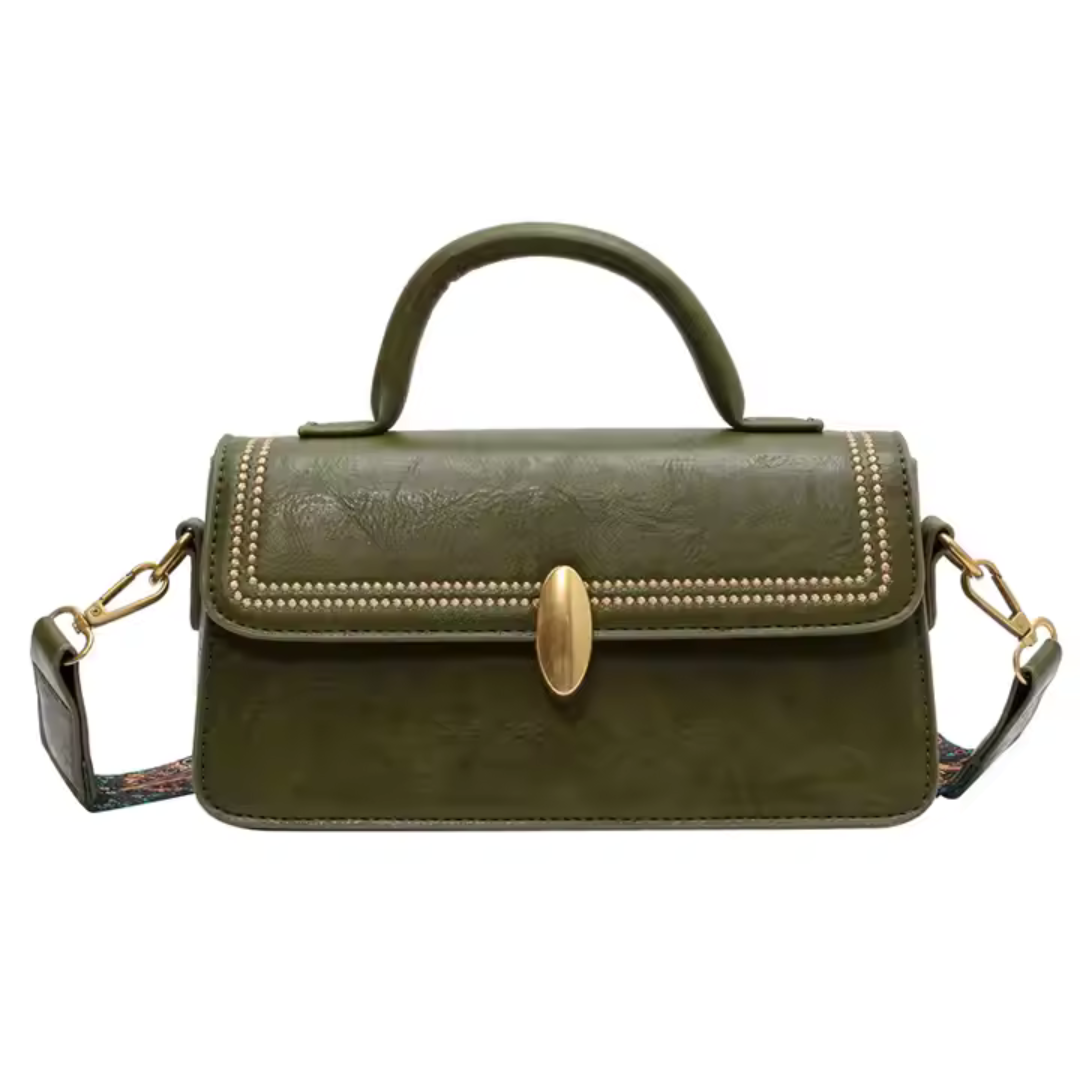Retro Umhängetasche für Damen ⎜Stilvolle Tasche mit goldenen Details