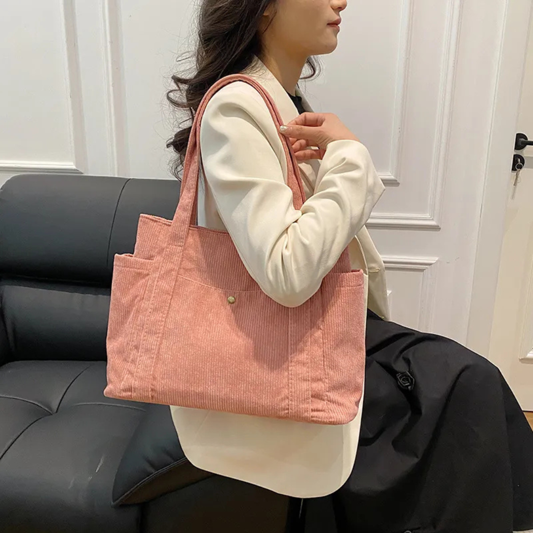 Tote Bag für Damen ⎜ Geräumige Cordtasche mit modernem Design und praktischen Trägern