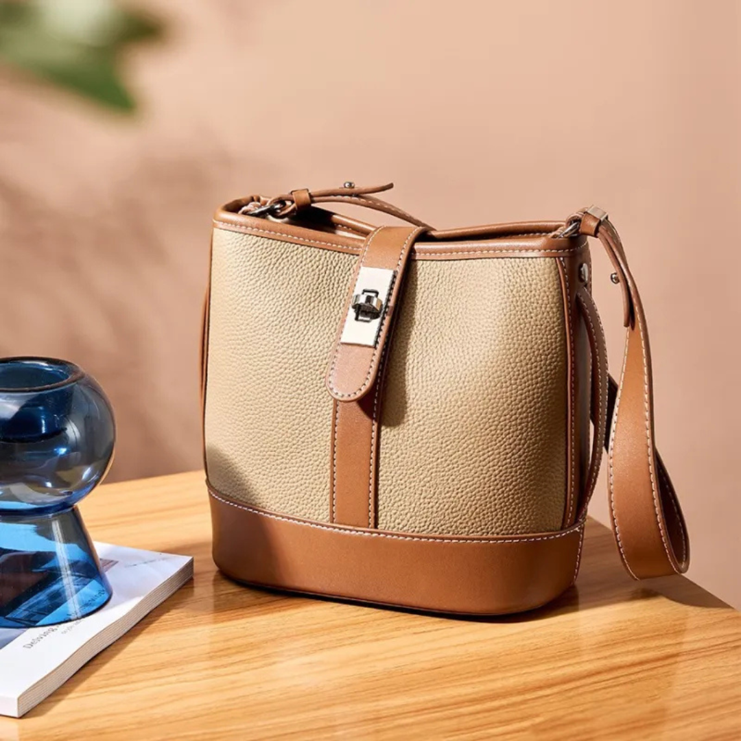 Bucket Bag für Damen ⎜Elegante Umhängetasche aus hochwertigem Leder mit praktischer Verschlussklappe