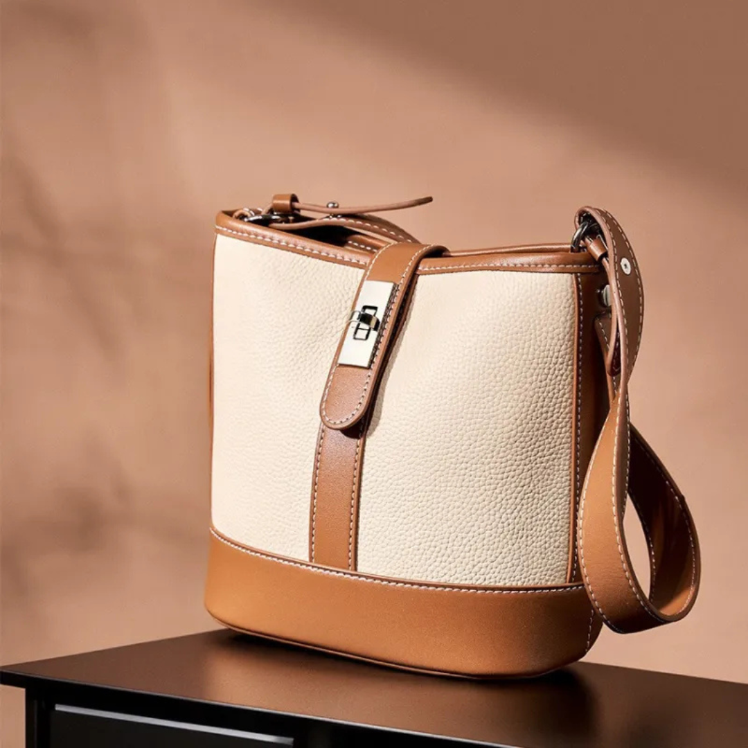 Bucket Bag für Damen ⎜Elegante Umhängetasche aus hochwertigem Leder mit praktischer Verschlussklappe