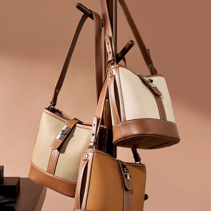 Bucket Bag für Damen ⎜Elegante Umhängetasche aus hochwertigem Leder mit praktischer Verschlussklappe