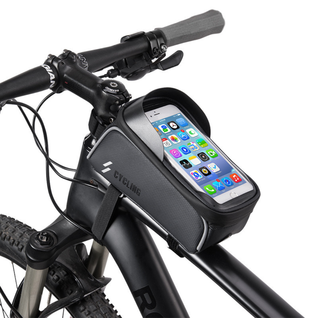 Fahrrad Handyhalterung Tasche ⎜ Wasserdichte Oberrohrtasche mit Touchscreen-Fach und Kopfhöreröffnung