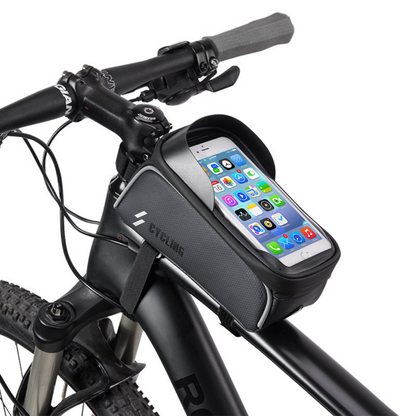 Fahrrad Handyhalterung Tasche ⎜ Wasserdichte Oberrohrtasche mit Touchscreen-Fach und Kopfhöreröffnung