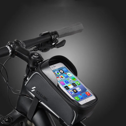 Fahrrad Handyhalterung Tasche ⎜ Wasserdichte Oberrohrtasche mit Touchscreen-Fach und Kopfhöreröffnung