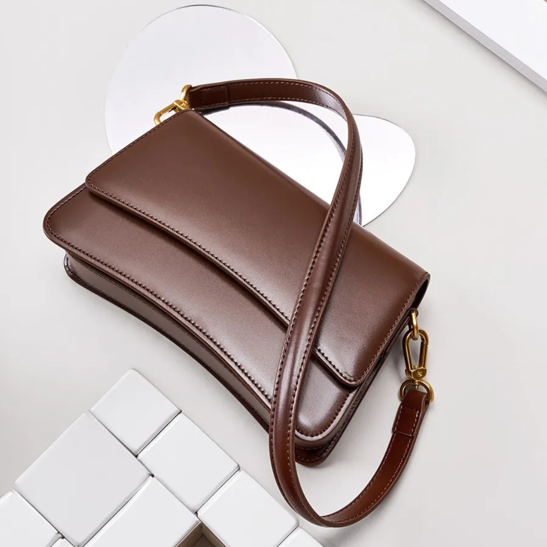 Schultertasche für Damen ⎜ Stilvolle Umhängetasche aus hochwertigem Leder mit goldenen Akzenten