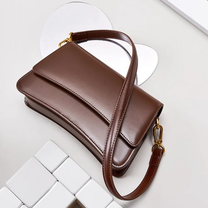 Schultertasche für Damen ⎜ Stilvolle Umhängetasche aus hochwertigem Leder mit goldenen Akzenten