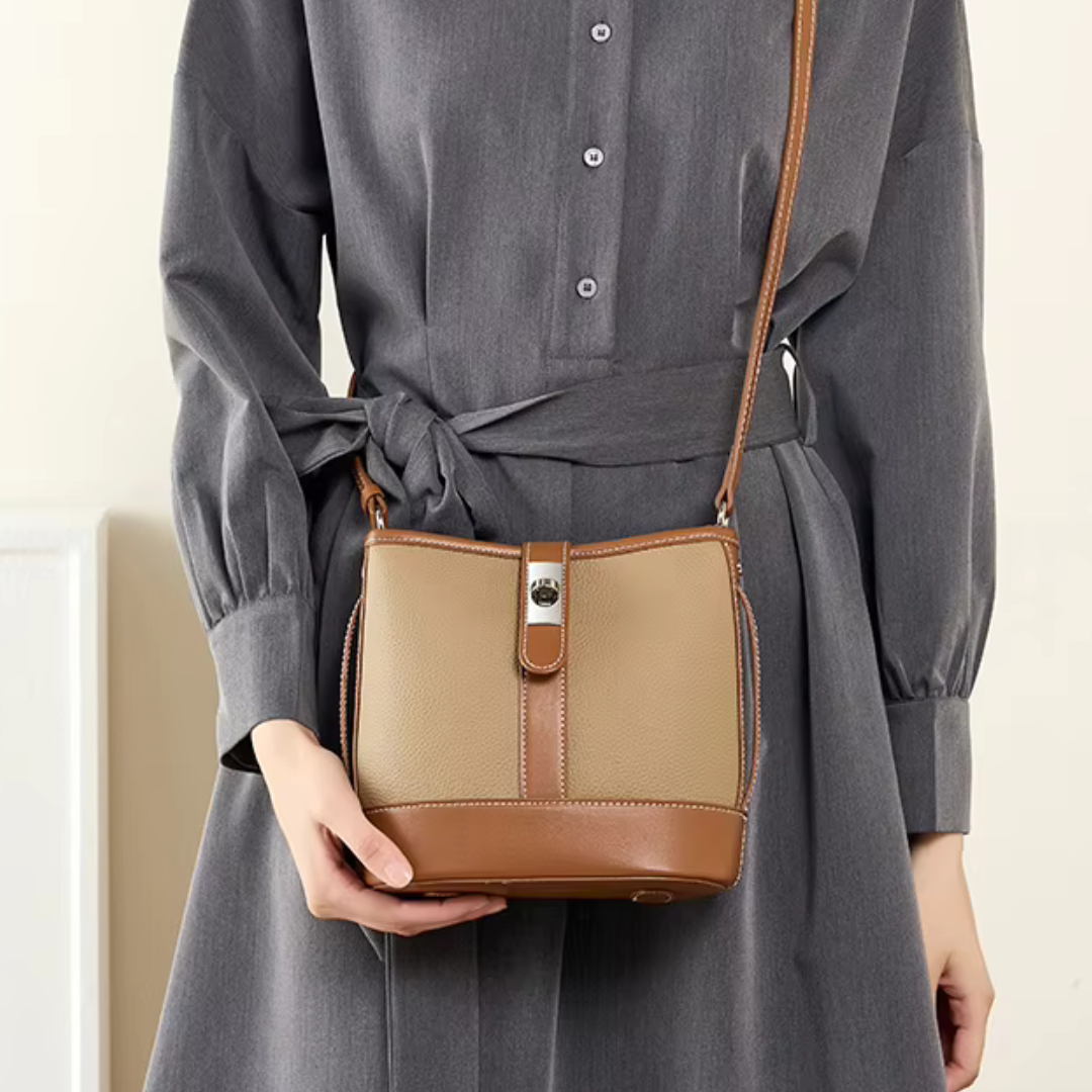 Bucket Bag für Damen ⎜Elegante Umhängetasche aus hochwertigem Leder mit praktischer Verschlussklappe