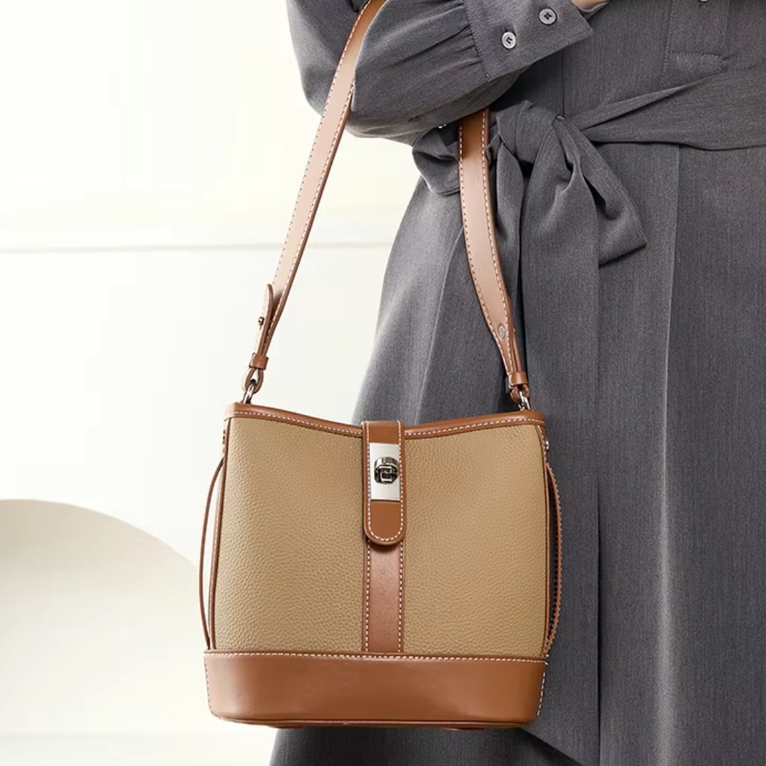 Bucket Bag für Damen ⎜Elegante Umhängetasche aus hochwertigem Leder mit praktischer Verschlussklappe