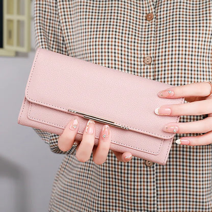Damen Geldbörse im Tri-Fold Design ⎜ Kompakte Brieftasche mit Litchi-Muster und praktischem Innenfach-System