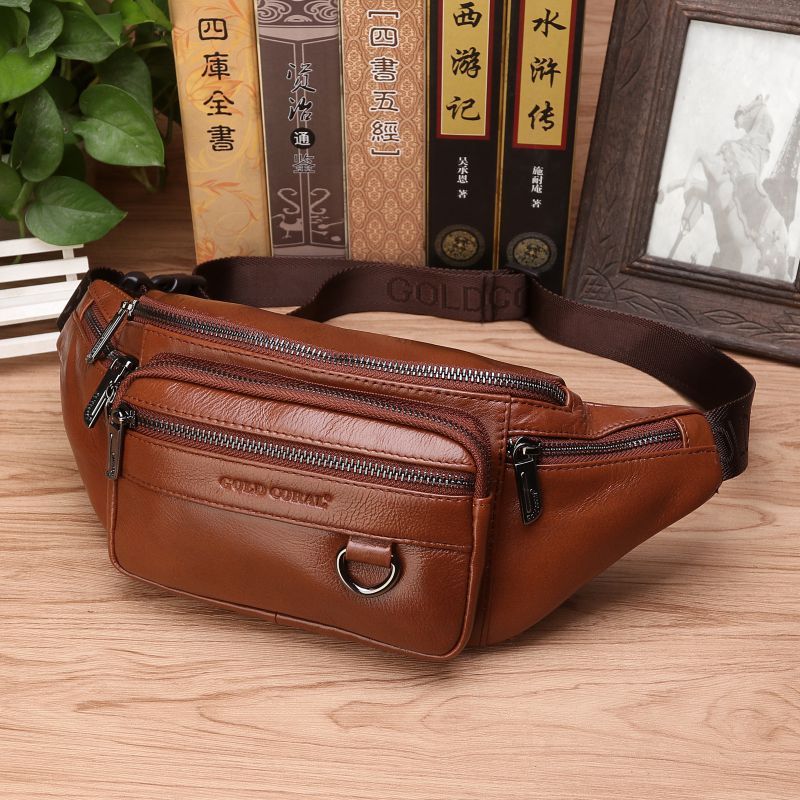 Bauchtasche aus Leder für Herren ⎜ Mehrere Reißverschlussfächer und robuster Gurt für sicheres Verstauen