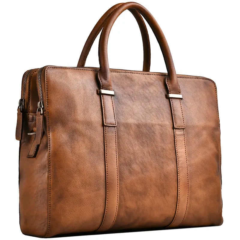 Leder Aktentasche für Herren ⎜ Edle Tasche aus pflanzlich gegerbtem Leder für Business und Freizeit