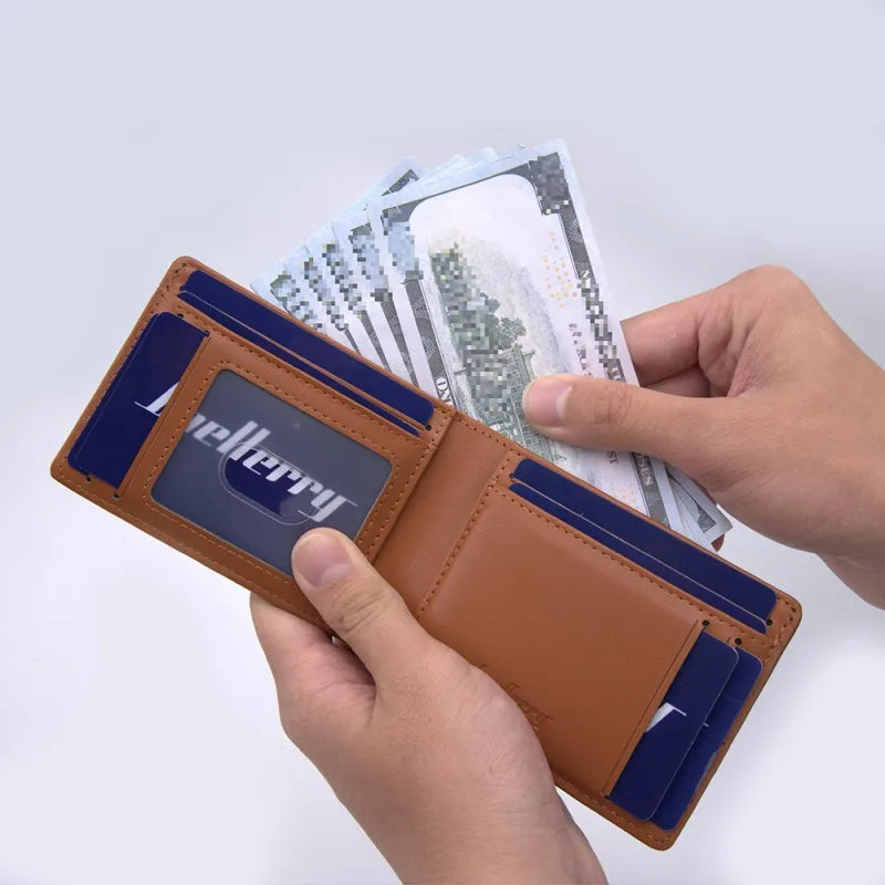 RFID Geldbörse für Herren ⎜ Kompakte Faltbörse aus Carbonleder mit Sichtfenster und Kartenfächern