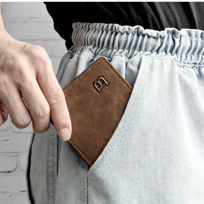 Herren Geldbörse aus Vintage-Leder ⎜ Schlanke Brieftasche mit Kartenfächern und Reißverschlussfach