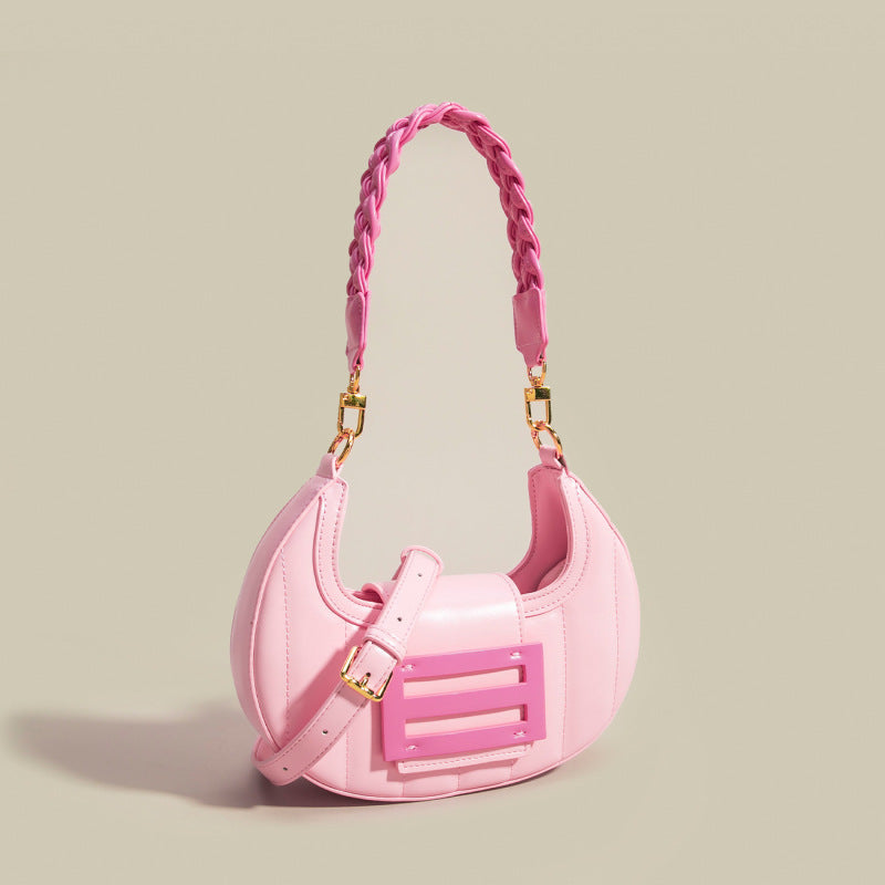 Kleine Umhängetasche für Damen ⎜ Modische Henkeltasche im Halbmond-Design mit verstellbarem Schulterriemen