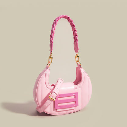 Kleine Umhängetasche für Damen ⎜ Modische Henkeltasche im Halbmond-Design mit verstellbarem Schulterriemen