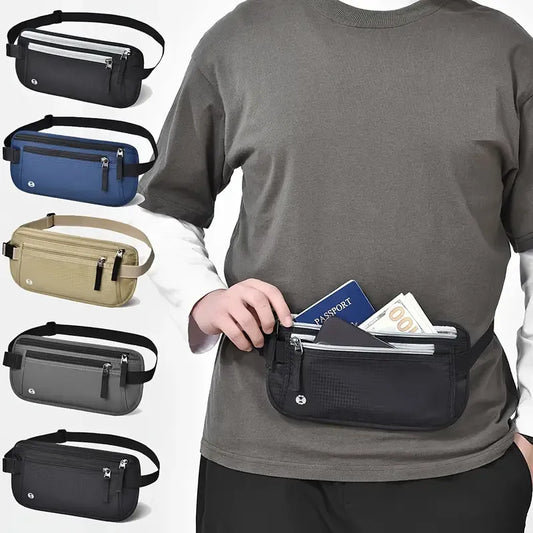 RFID Bauchtasche für Reisen ⎜ Flaches Design mit verdecktem Fach für Reisepass, Geld und Smartphone