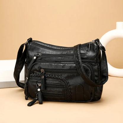 Leder Umhängetasche für Damen ⎜ Vielseitige Tasche mit mehreren Reißverschlusstaschen und modischem Look