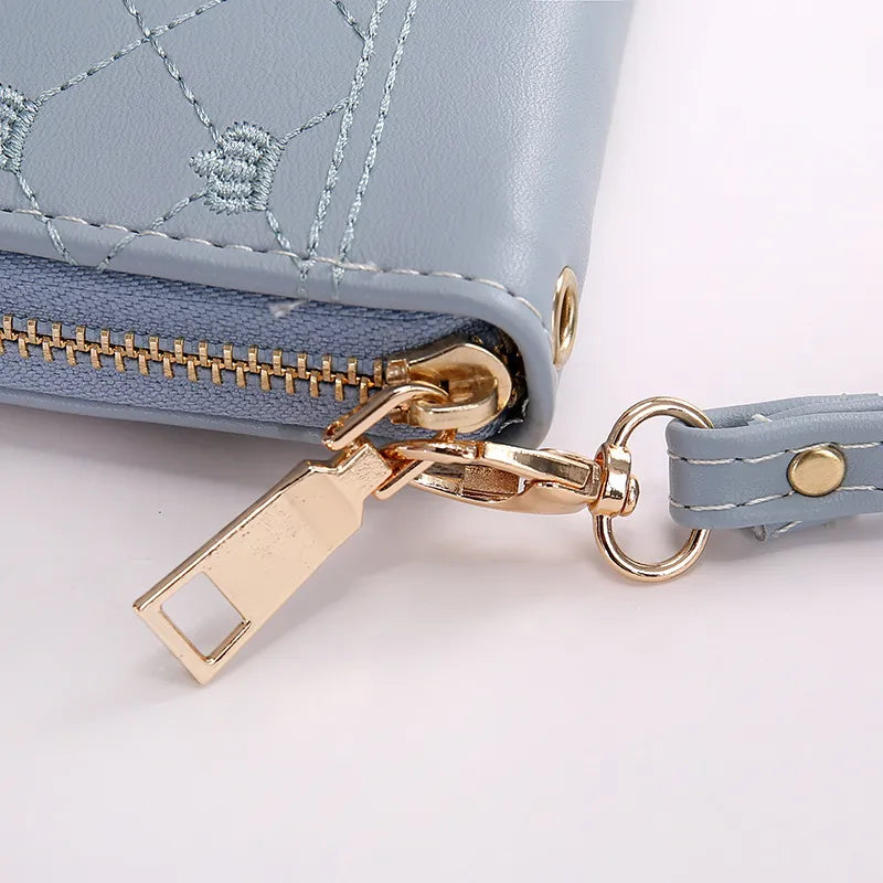 Damen Clutch mit Krone-Stickerei ⎜ Langer Reißverschluss und praktisches Design mit Handgelenkband