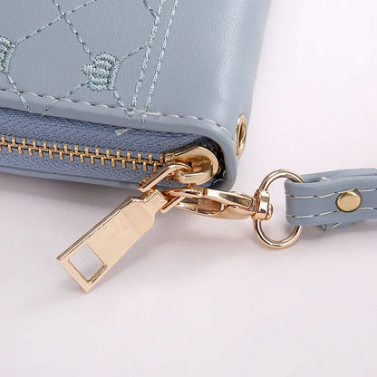 Damen Clutch mit Krone-Stickerei ⎜ Langer Reißverschluss und praktisches Design mit Handgelenkband