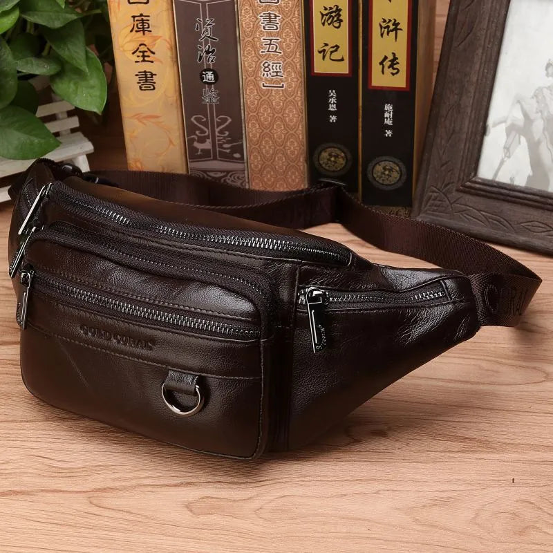 Bauchtasche aus Leder für Herren ⎜ Mehrere Reißverschlussfächer und robuster Gurt für sicheres Verstauen