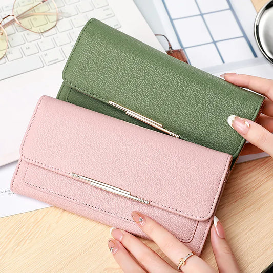 Damen Geldbörse im Tri-Fold Design ⎜ Kompakte Brieftasche mit Litchi-Muster und praktischem Innenfach-System