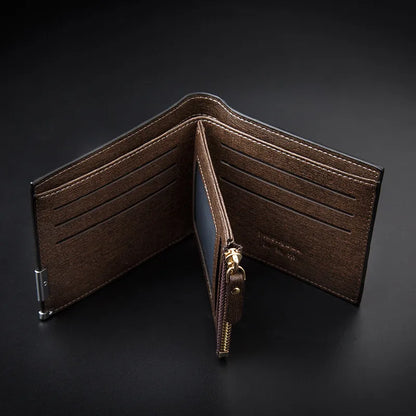Herren Geldbörse mit Prägung ⎜ Kompakte Brieftasche mit Reißverschluss und Kartenfächern