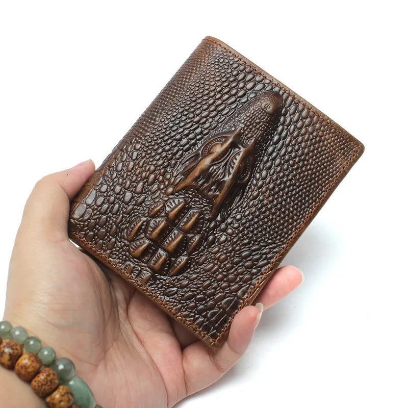Herren Geldbörse im Krokodildesign ⎜ Robuste Retro-Brieftasche aus geprägtem Leder