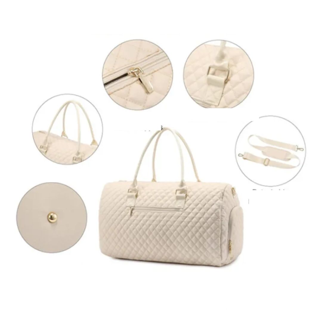Reisetasche für Damen ⎜ Gepolsterte Weekender-Tasche mit Rautenmuster und passender Kosmetiktasche