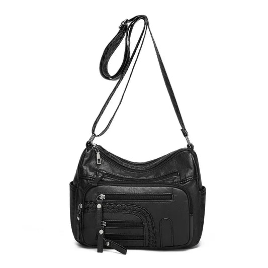 Leder Umhängetasche für Damen ⎜ Vielseitige Tasche mit mehreren Reißverschlusstaschen und modischem Look
