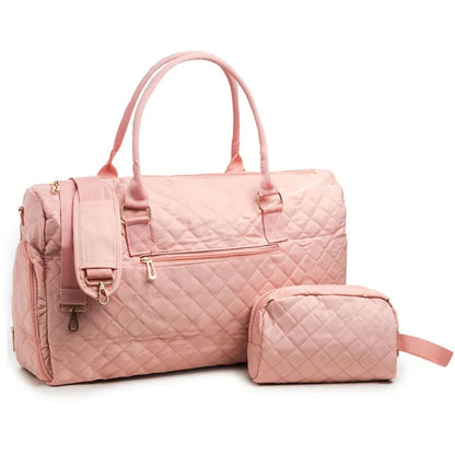 Reisetasche für Damen ⎜ Gepolsterte Weekender-Tasche mit Rautenmuster und passender Kosmetiktasche