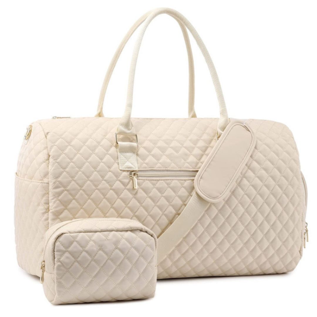 Reisetasche für Damen ⎜ Gepolsterte Weekender-Tasche mit Rautenmuster und passender Kosmetiktasche