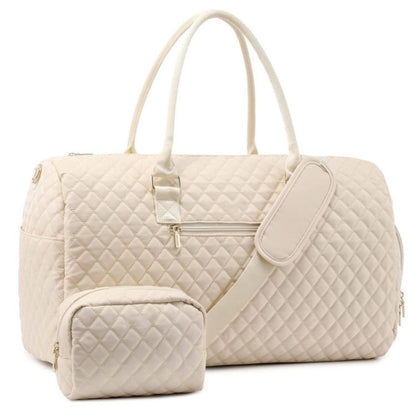 Reisetasche für Damen ⎜ Gepolsterte Weekender-Tasche mit Rautenmuster und passender Kosmetiktasche
