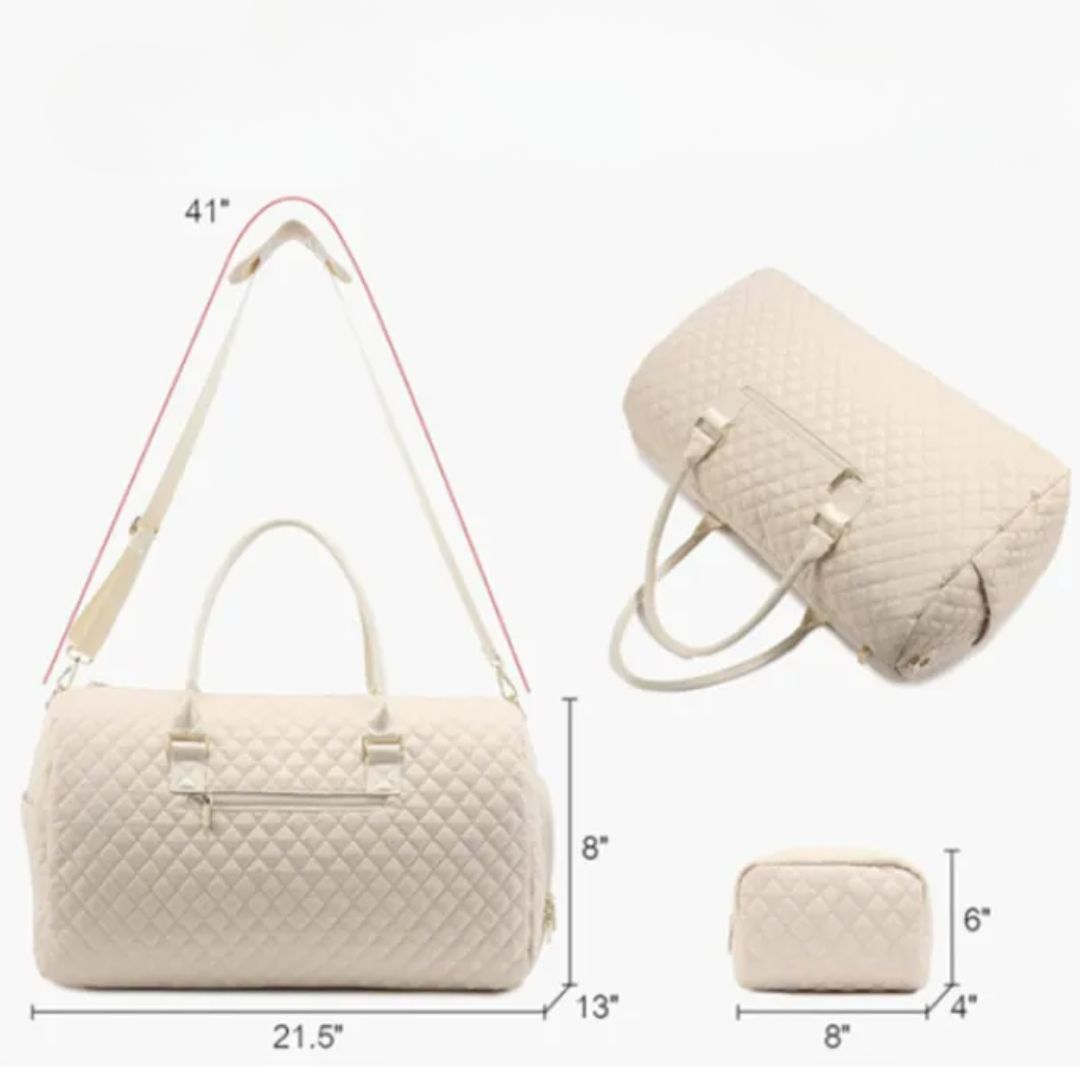 Reisetasche für Damen ⎜ Gepolsterte Weekender-Tasche mit Rautenmuster und passender Kosmetiktasche