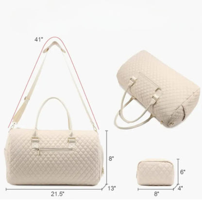 Reisetasche für Damen ⎜ Gepolsterte Weekender-Tasche mit Rautenmuster und passender Kosmetiktasche