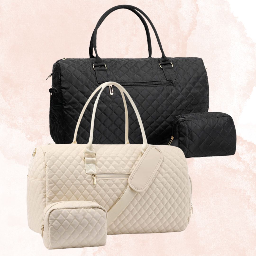 Reisetasche für Damen ⎜ Gepolsterte Weekender-Tasche mit Rautenmuster und passender Kosmetiktasche