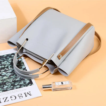 Handtasche für Damen ⎜ Modische Schultertasche mit Metallgriffen und verstellbarem Riemen