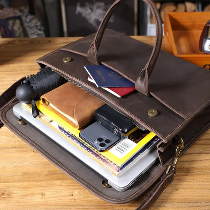 Laptoptasche für Herren ⎜ Edle Echtleder-Aktentasche mit Schultergurt und praktischen Tragegriffen