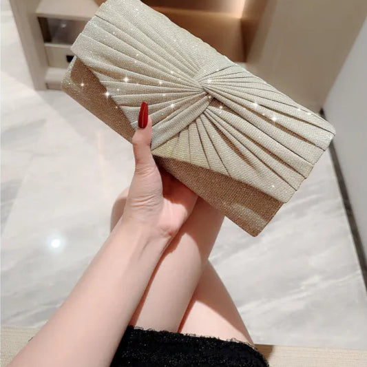 Abend Clutch Tasche ⎜ Glitzerndes Design mit plissiertem Stoff und eleganter Form