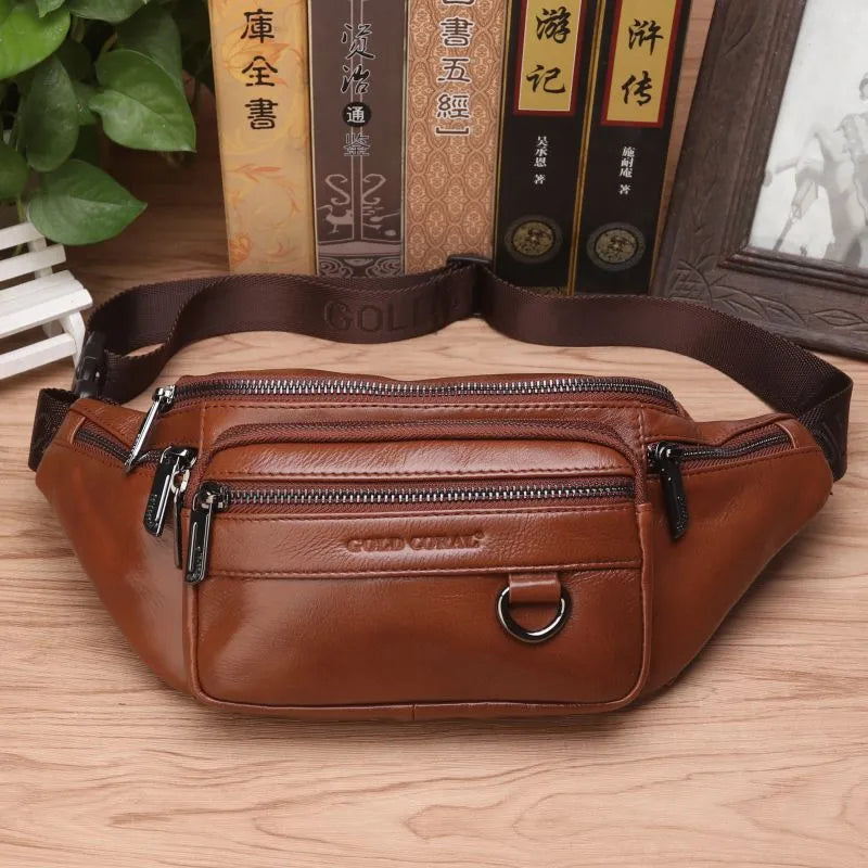 Bauchtasche aus Leder für Herren ⎜ Mehrere Reißverschlussfächer und robuster Gurt für sicheres Verstauen