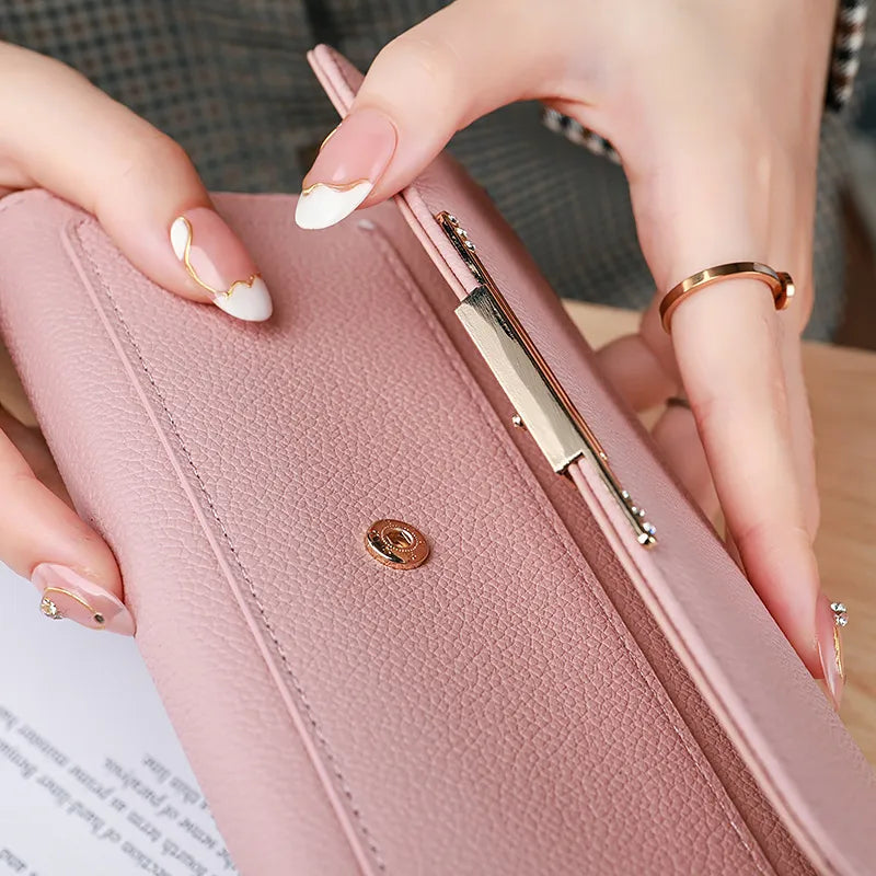 Damen Geldbörse im Tri-Fold Design ⎜ Kompakte Brieftasche mit Litchi-Muster und praktischem Innenfach-System