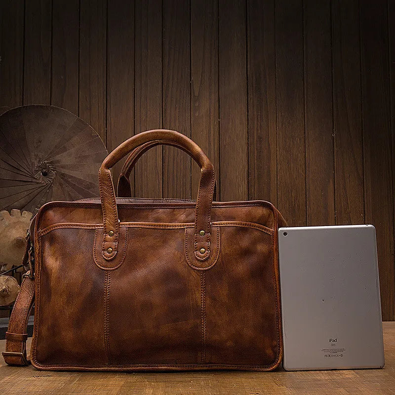 Laptoptasche aus Echtleder ⎜ Vintage Aktentasche mit viel Stauraum und robustem Design