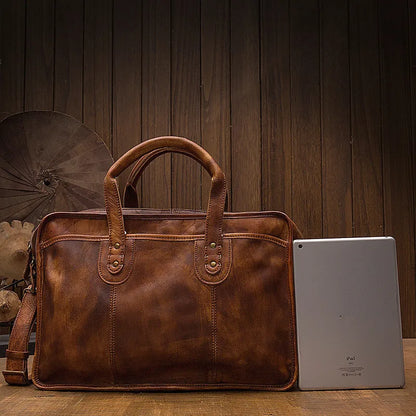 Laptoptasche aus Echtleder ⎜ Vintage Aktentasche mit viel Stauraum und robustem Design