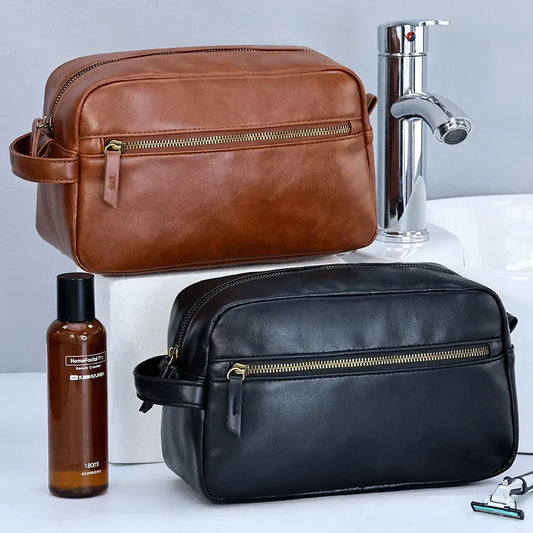 Leder Kulturbeutel für Herren ⎜ Große Reise-Tasche mit praktischen Fächern und robustem Reißverschluss