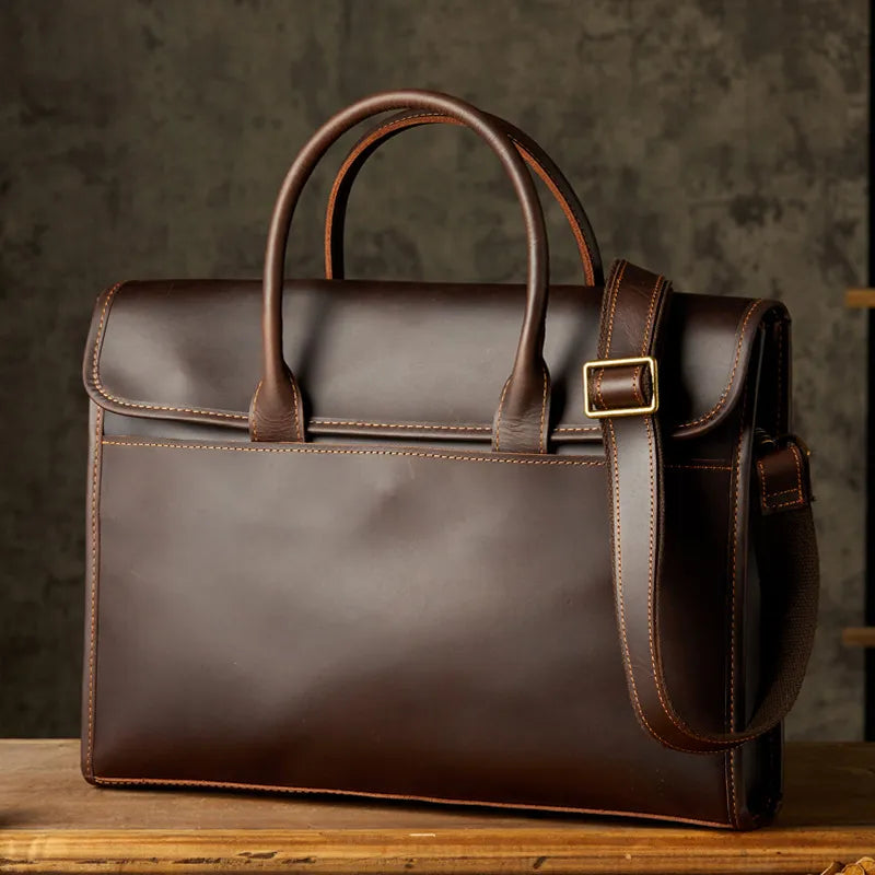 Laptoptasche für Herren ⎜ Edle Echtleder-Aktentasche mit Schultergurt und praktischen Tragegriffen